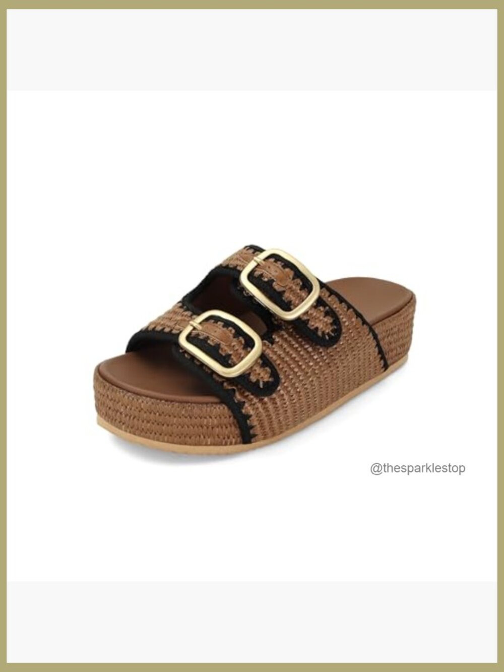 Raffia Platform Slide Sandals with Adjustable Double Buckle Woven Espadrille - Picture 4 of 6